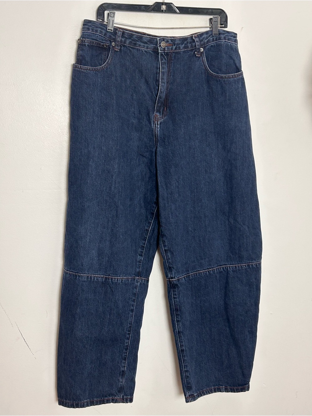 ALPHA60 Barrel Leg Panel Jeans Dark Wash Cropped Wide Leg Size L